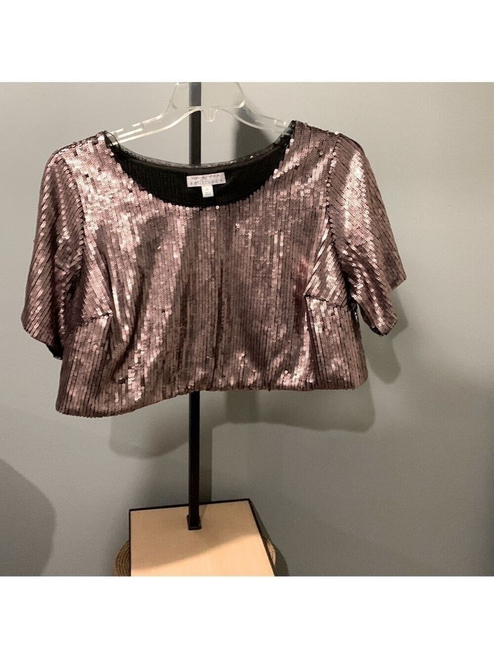 Ashley Nell Tipton Boutique Sequin Crop Top In Matte Rose  - Size 0X